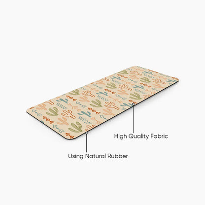 Cactus pattern desk mat with natural rubber base and high quality fabric top