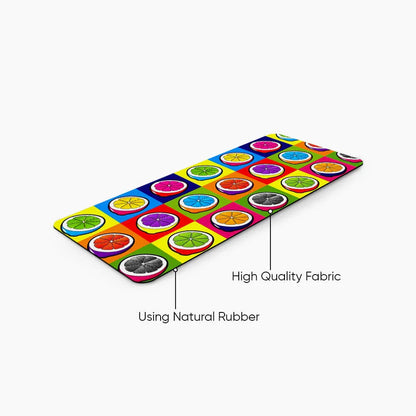 Colorful fruit patterned desk mat made of high quality fabric and natural rubber