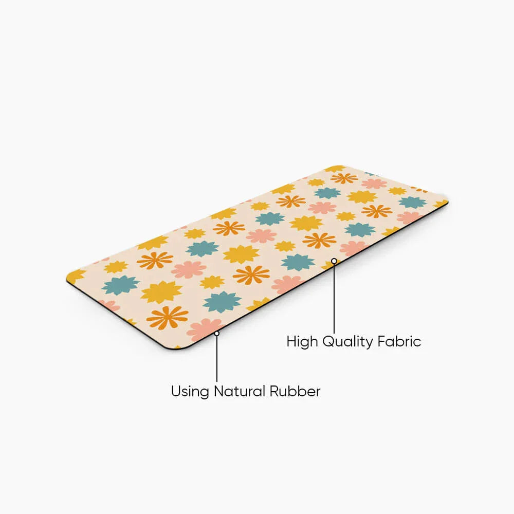 Floral desk mat with high quality fabric and natural rubber base, pastel colors, rectangular