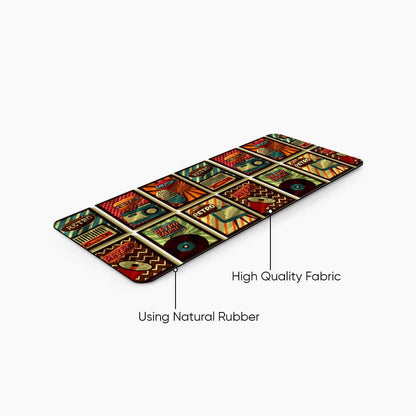 Retro music desk mat with colorful vintage designs, made of high quality fabric and natural rubber