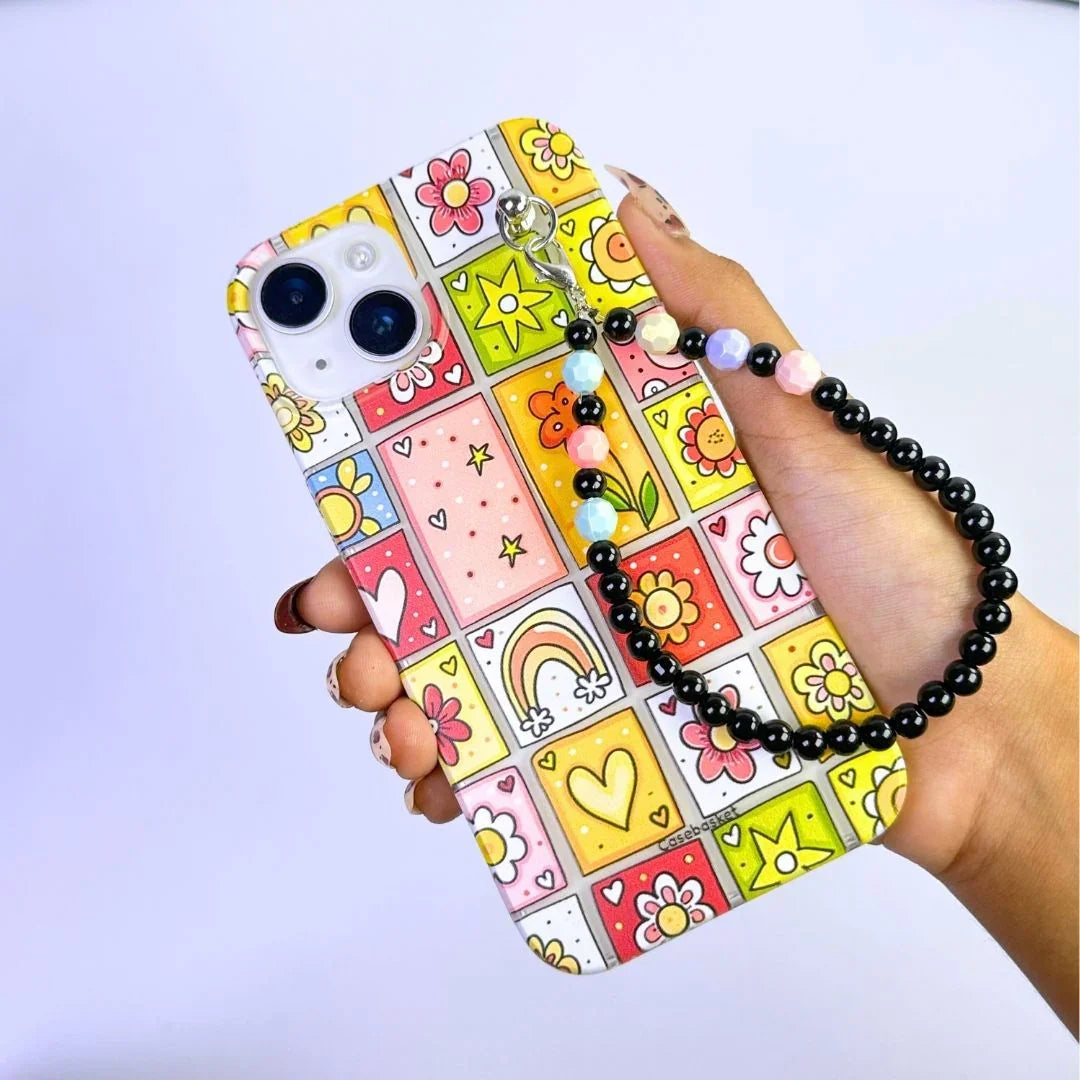 Warm Bloom Blocks Transparent Fall Chain Phone Cover