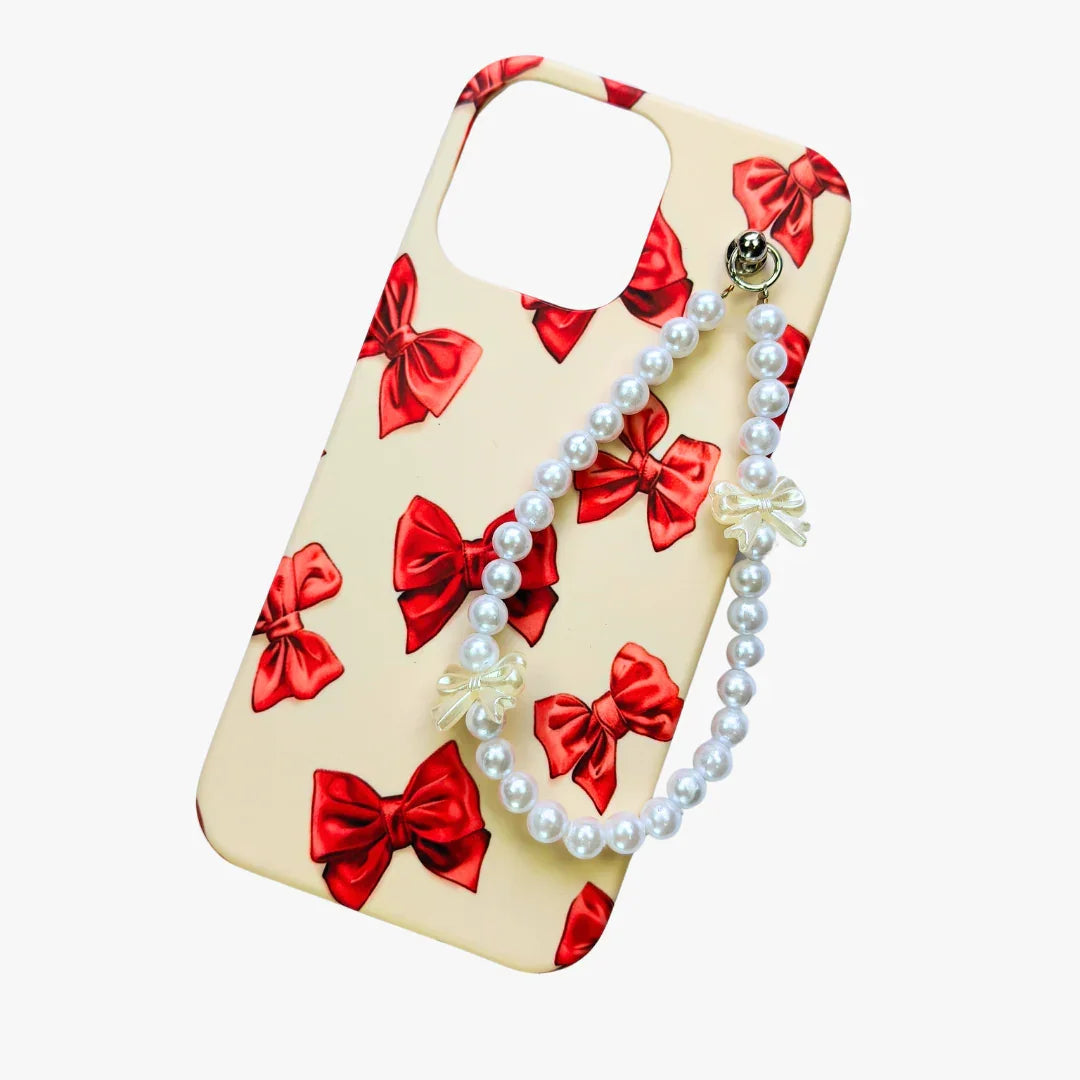 WineGlow Bow Pearl Fall Chain Phone Cover