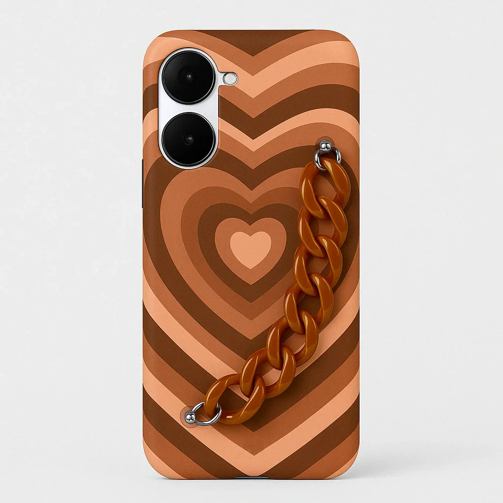Y2K Heart Brown Chain Phone Cover
