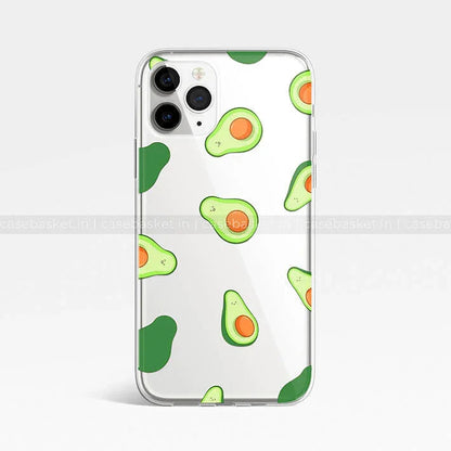 Clear phone case with cute avocado pattern for iPhone, fun fruit phone cover design
