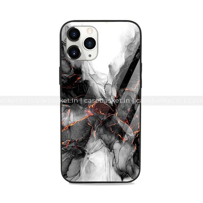 Black marble mobile phone case with orange lava crack design for iPhone