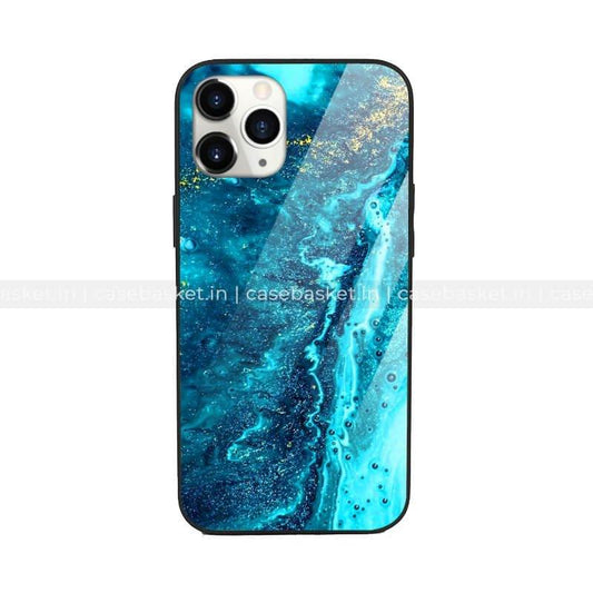 Blue marble pattern phone case with gold accents for smartphone protection
