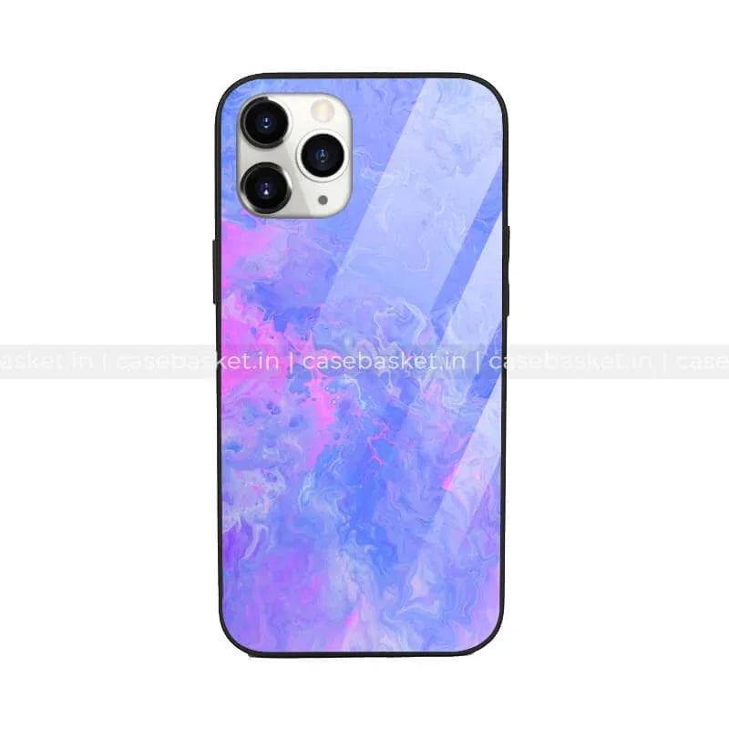 Glossy phone case with blue and purple abstract marble design, fits modern smartphones.