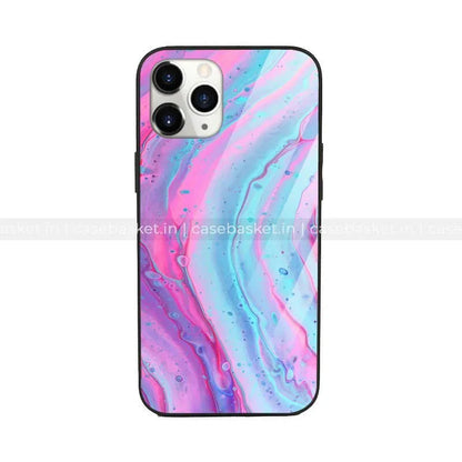 Colorful marble swirl phone case with pink, blue, and purple abstract design