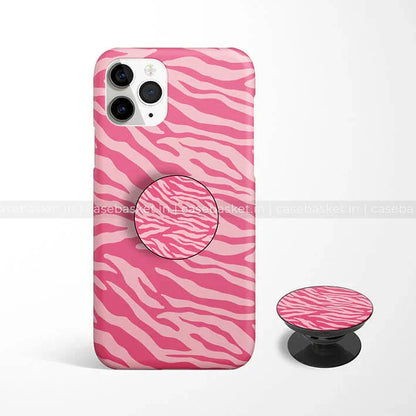 Pink zebra print phone case with matching pop socket for smartphones