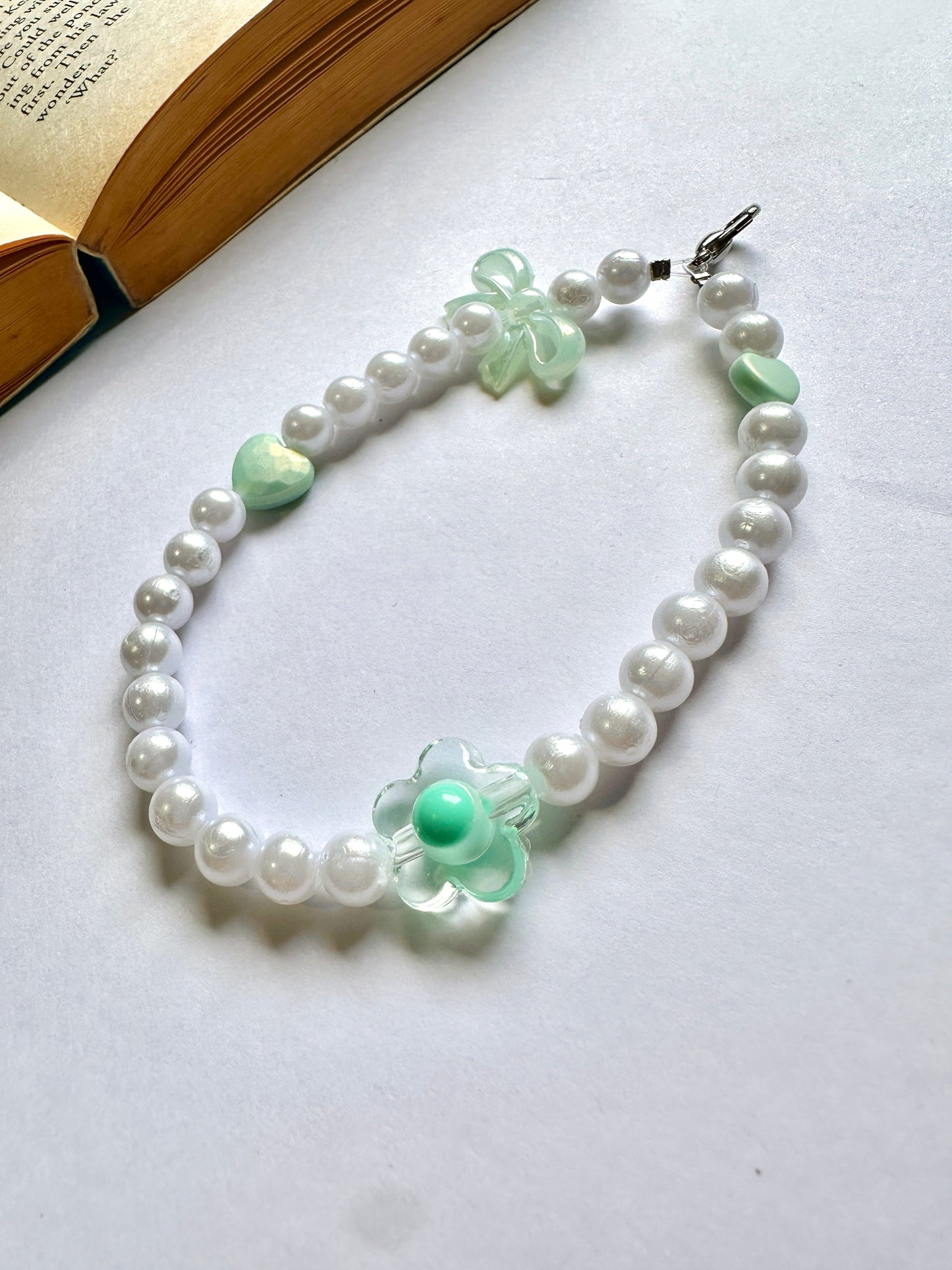 Chic Mint Bow Phone Chain Charm
