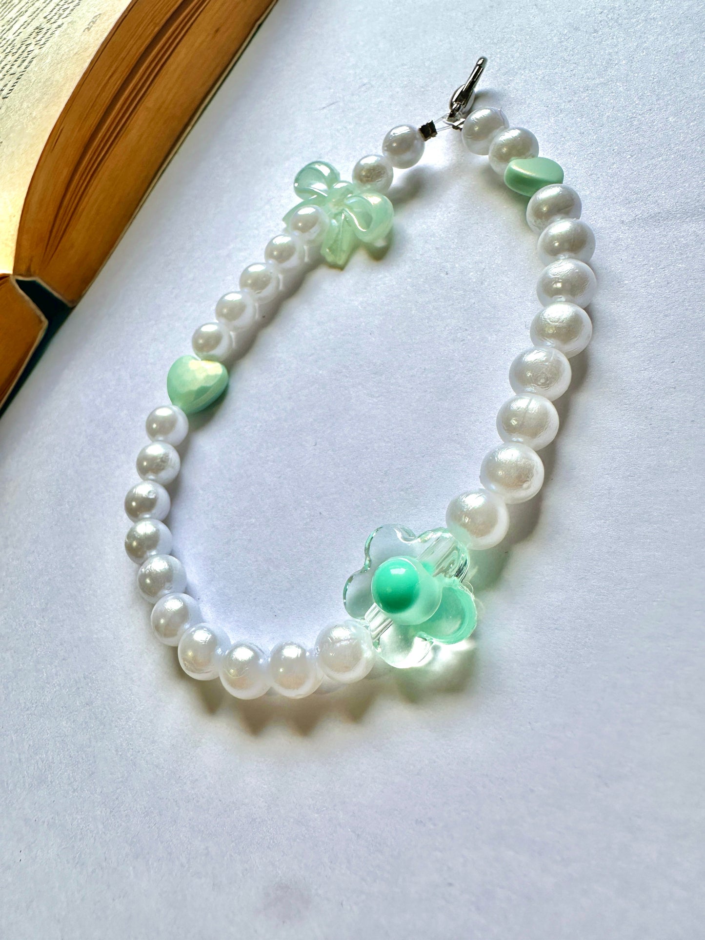 Chic Mint Bow Phone Chain Charm