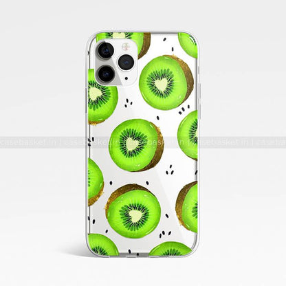 Transparent phone case with green kiwi fruit pattern for iPhone