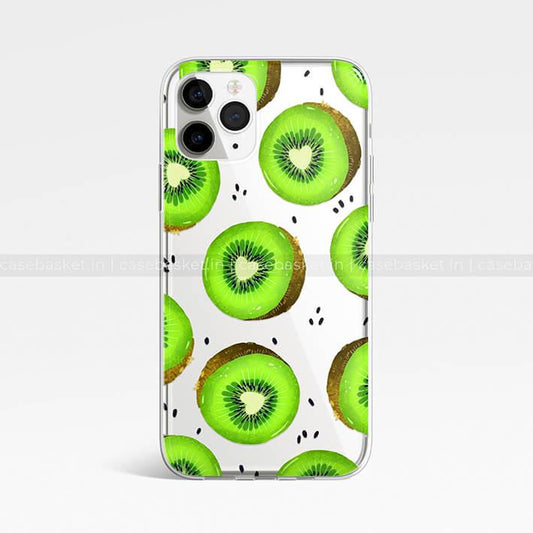 Transparent phone case with green kiwi fruit pattern for iPhone