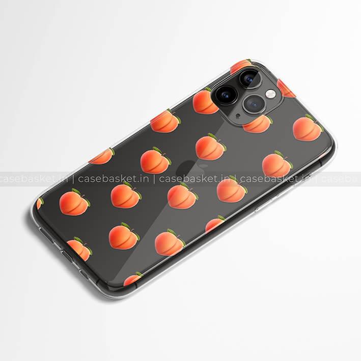 Black phone case with peach fruit pattern for modern smartphones
