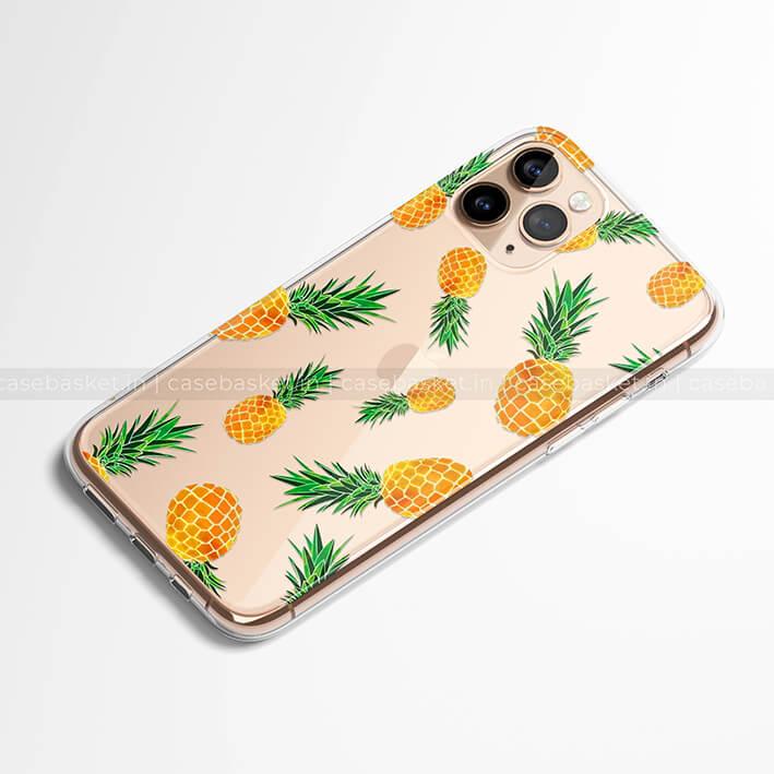 Transparent phone case with colorful pineapple print design for smartphone