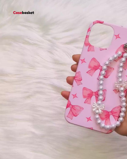 Pinkitty Bow Pearl Fall Chain Phone Cover