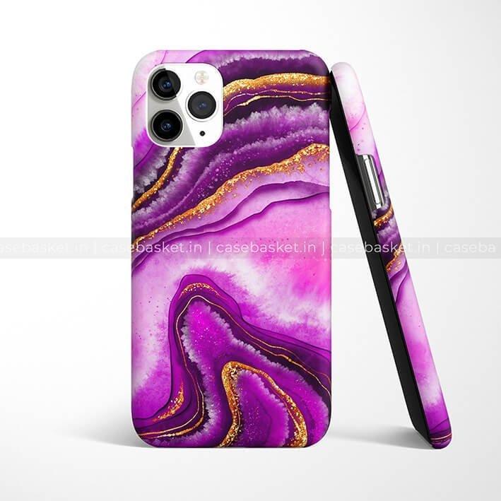 Purple marble texture phone case with gold accents for iPhone
