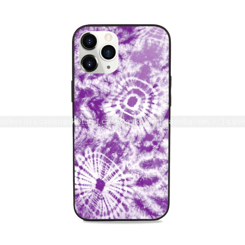 Purple and white tie-dye pattern phone case with protective black edges