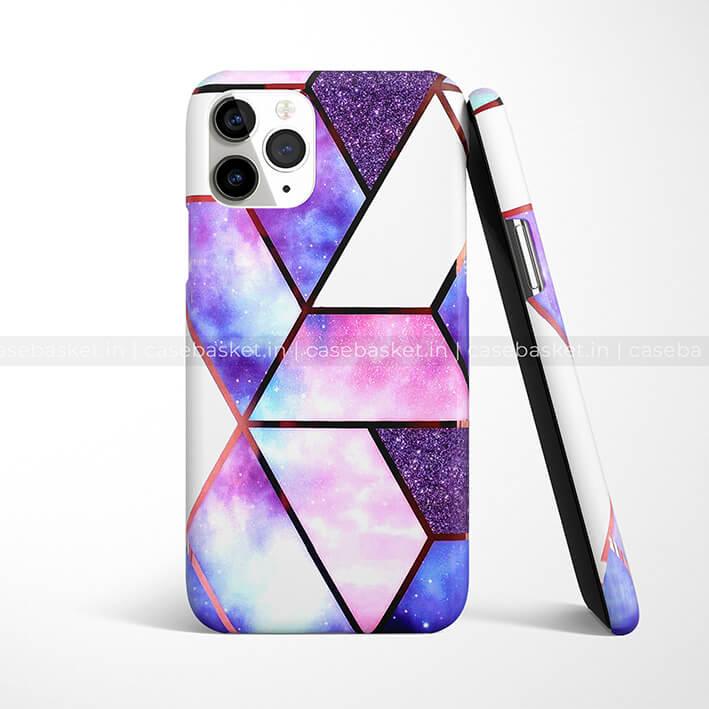 Purple geometric pattern phone case with galaxy and glitter design for smartphone
