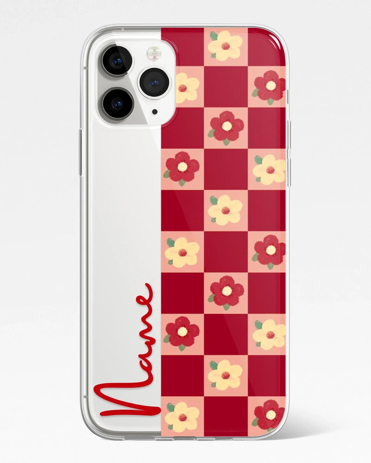 Red Bloom Grid Transparent Silicone Phone Cover