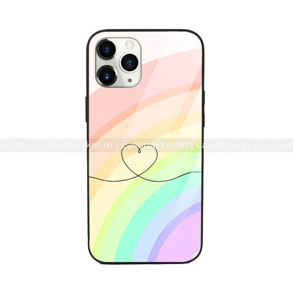 Rainbow phone case with pastel colors and a minimal heart line design