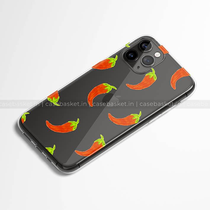 Clear phone case with red pepper chili pattern for smartphone protection