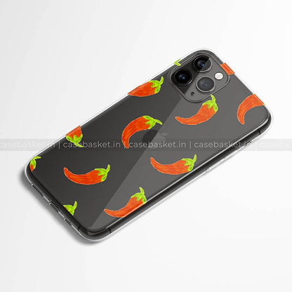 Clear phone case with red pepper chili pattern for smartphone protection