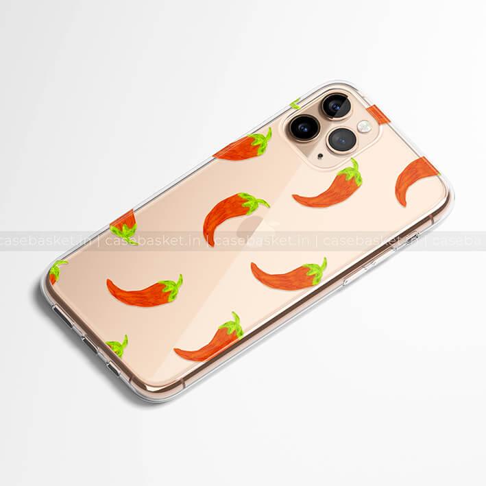 Transparent phone case with red chili pepper design for iPhone
