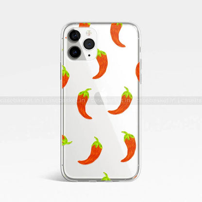 Clear phone case with red chili pepper pattern for iPhone