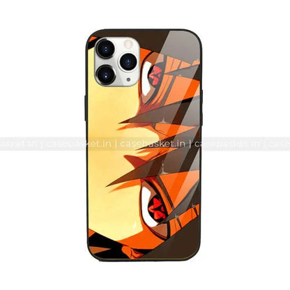 Anime character eyes phone case with red and black artwork, suitable for iPhone models.