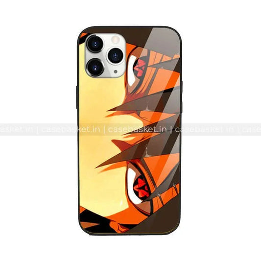 Anime character eyes phone case with red and black artwork, suitable for iPhone models.