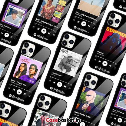 Assorted music-themed phone cases featuring popular song designs for various smartphones.
