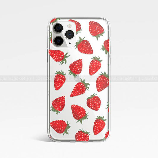 Clear phone case with red strawberry pattern for smartphones