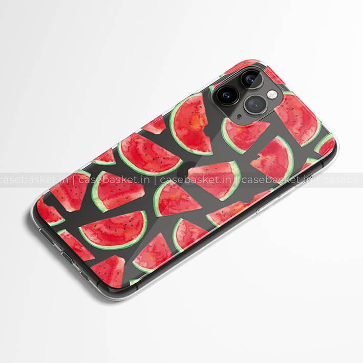Black phone case with colorful watermelon slice pattern for smartphones