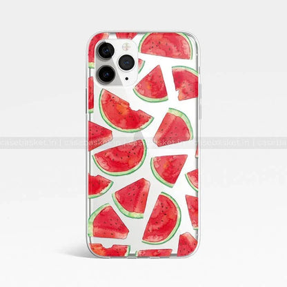 Clear phone case with red watermelon slice pattern for iPhone, vibrant summer mobile cover