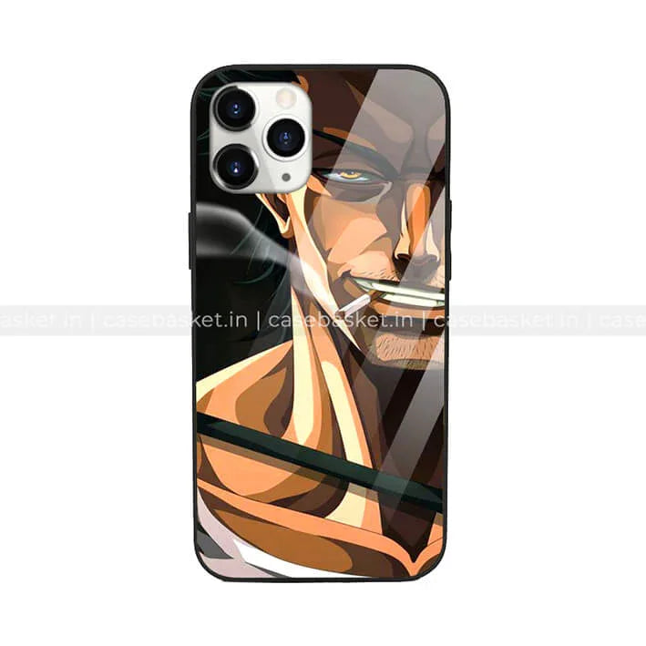 Anime character glass phone case with sword design for iPhone, glossy finish