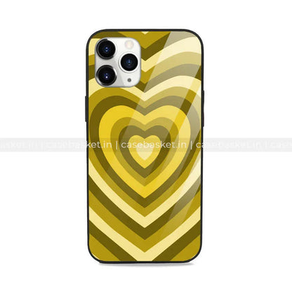 Yellow heart pattern phone case with layered retro design for iPhone